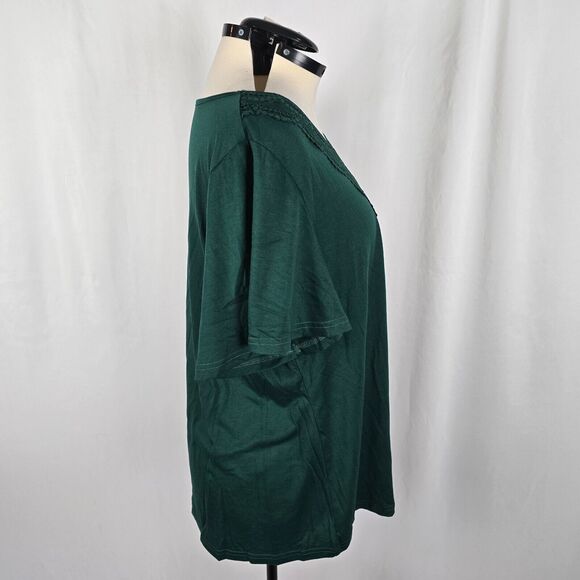 Bloomchic T-Shirt Women's 2X Green Solid Ruffle Short Sleeve Lace V-Neck NWT - Picture 10 of 13